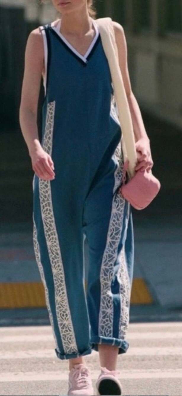 Free People Movement Daytrip Jumpsuit Blue Skyline Lace Trim Medium Athleisure